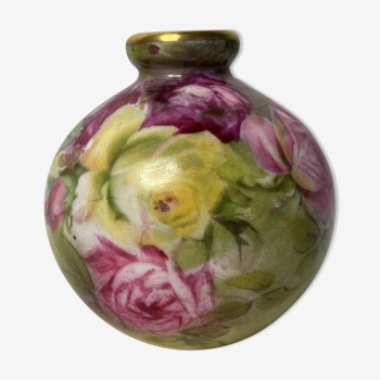 Limoges Pastaud vase ball floral decoration signed Bart XXth