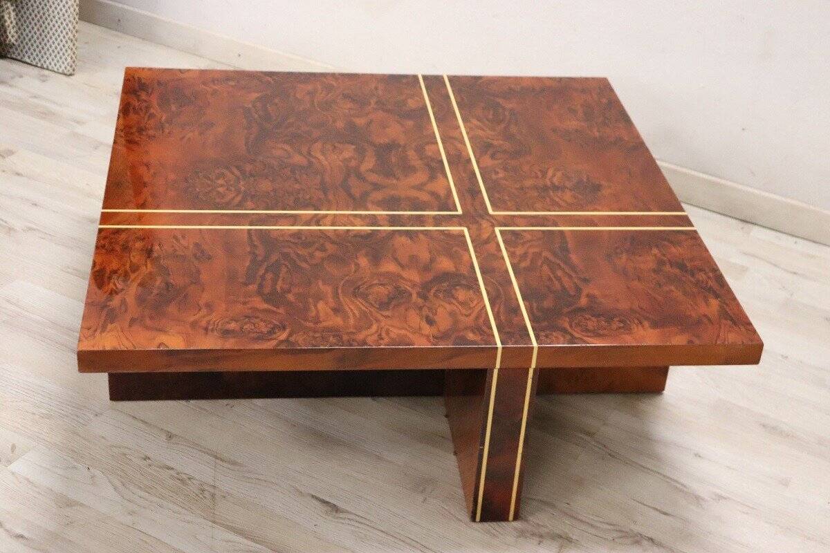 Square Coffee Table In Walnut Burl, 1970s