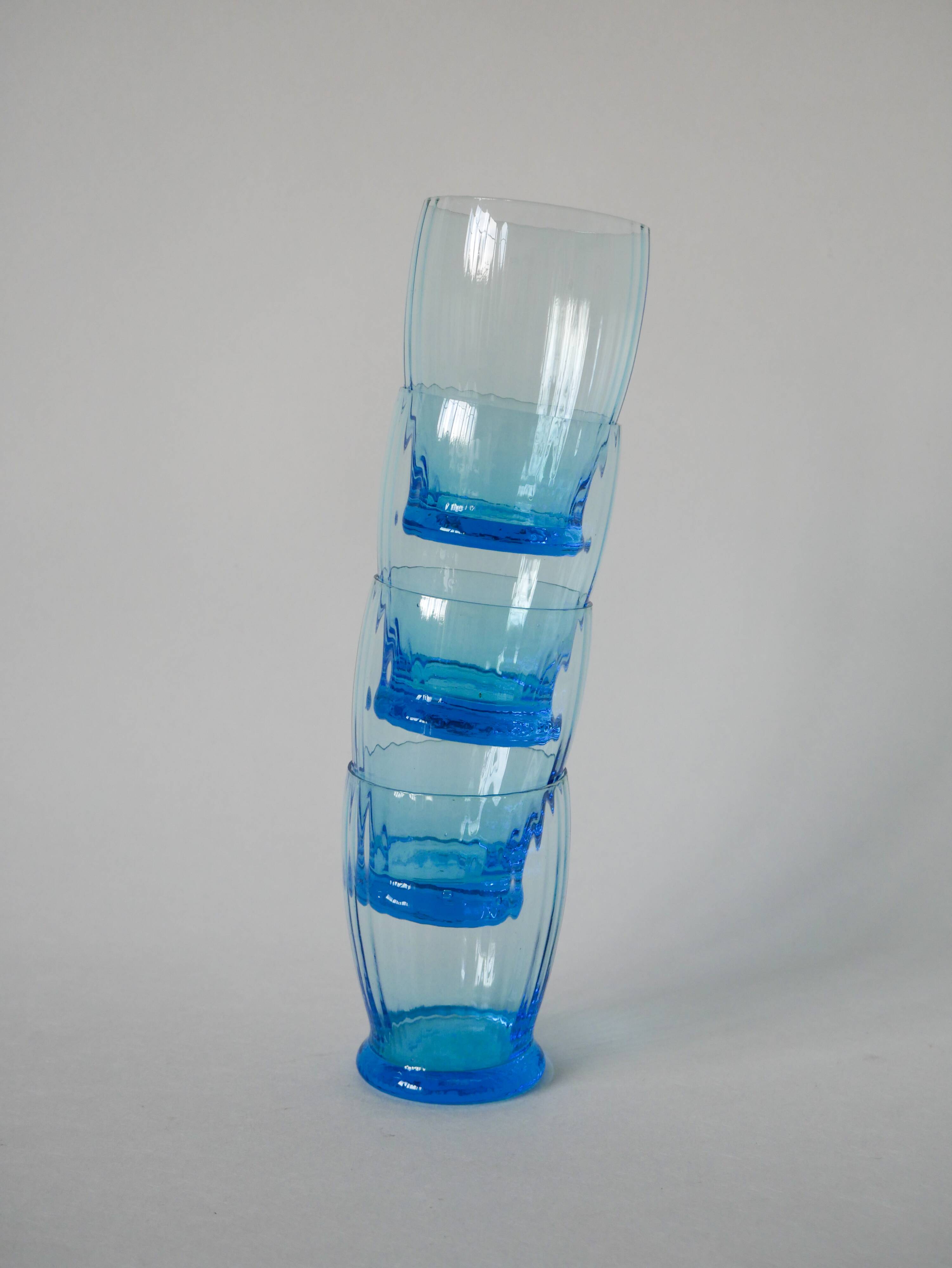 set of 4 art deco turquoise water glasses 1930