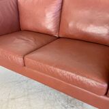 VINTAGE DANISH MID CENTURY DARK COGNAC LEATHER 2 SEATER STOUBY SOFA