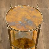 Round silver-plated brass table with triple eglomisé mirror tops from Maison Jansen.