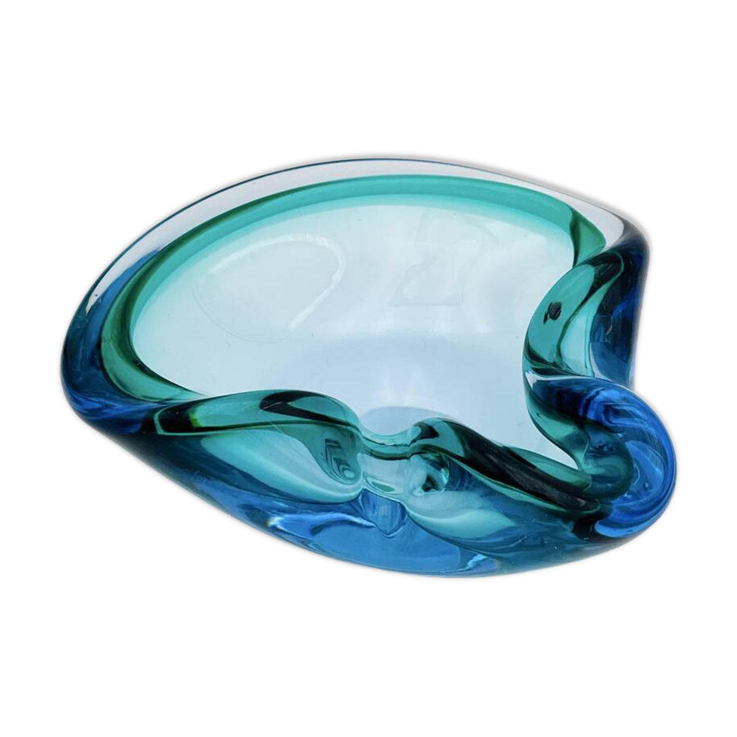 Flavio Poli Seguso Sommerso Emerald Green Blue Vintage 60s Ashtray