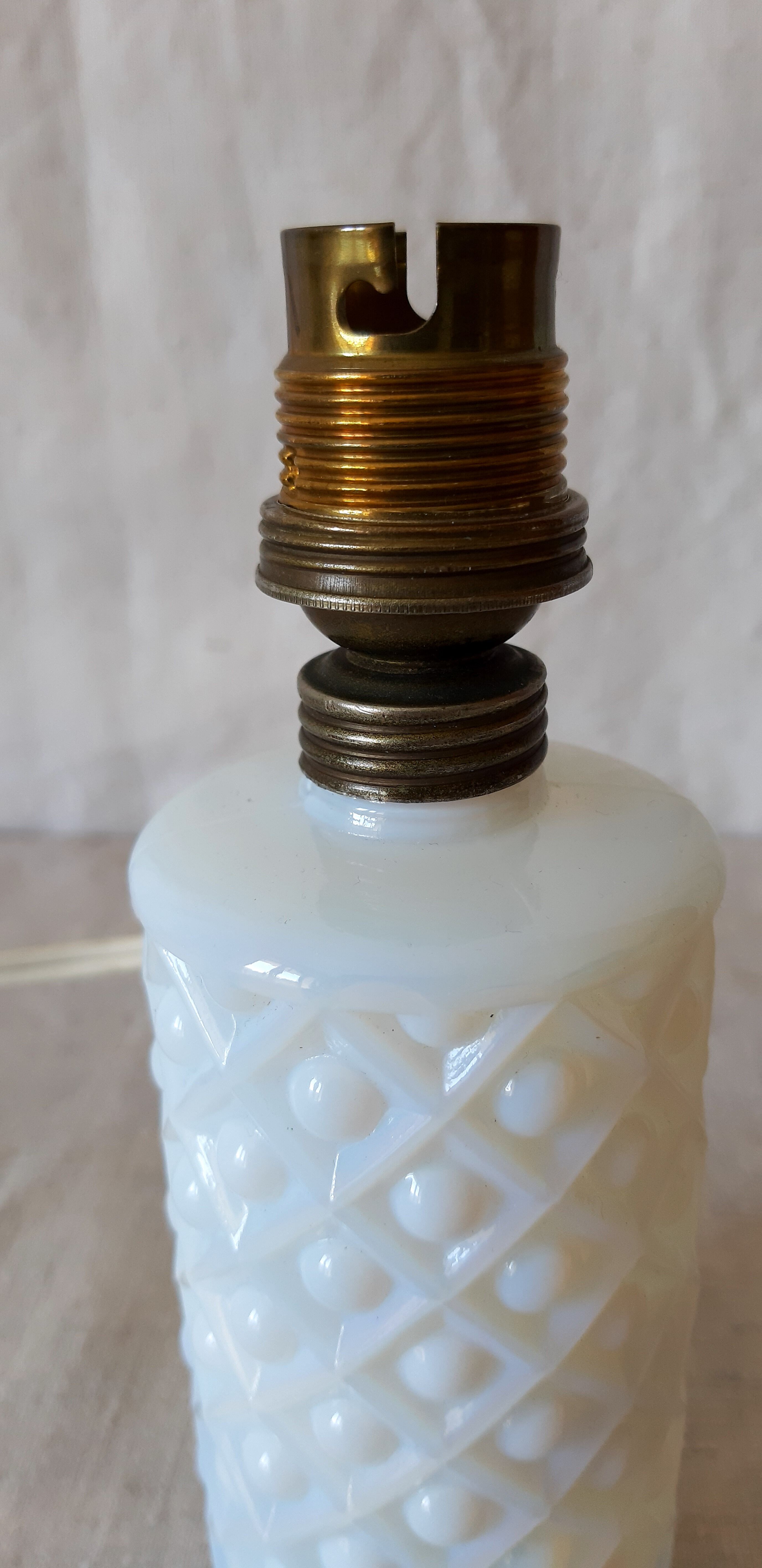 small bedside lamp bottle in bluish white opaline