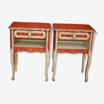 Pair of bedsides revamped red and white antique skated shabby