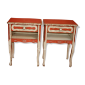 Pair of bedsides revamped red and white antique skated shabby