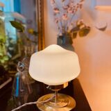 Old globe table lamp in white opaline molded glass - 70s