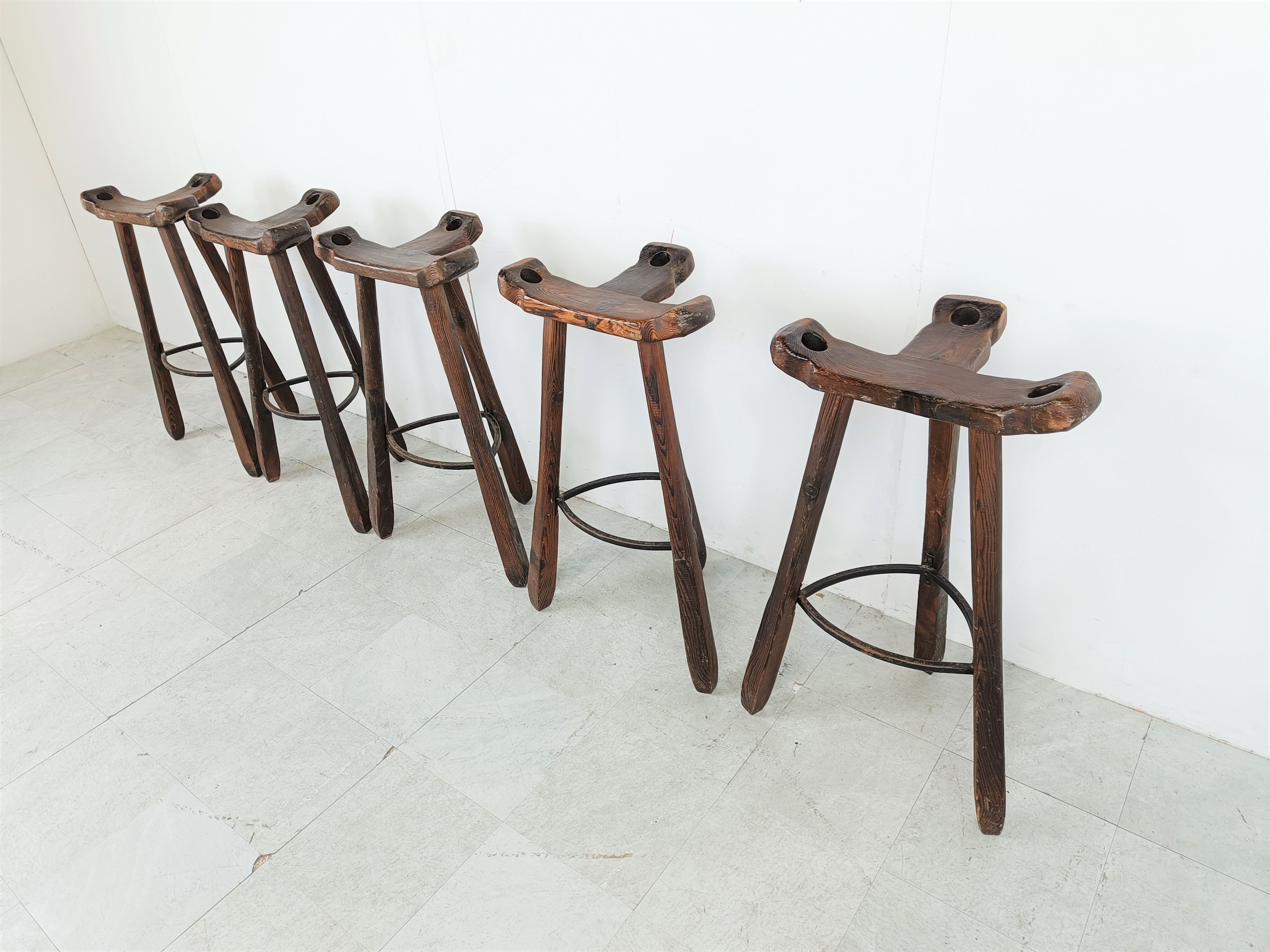 Mid century brutalist bar stools set of 5, 1960s