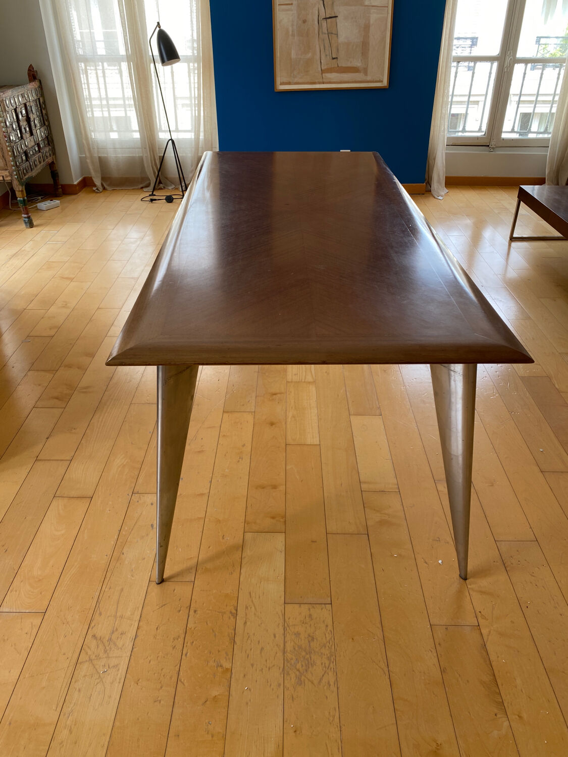Vintage dining table by Aleph model M-series long by Philippe Starck 1987 African mahogany top