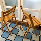 80s folding chairs in blond beech