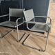 Pair of taupe Cantilever armchairs with chrome base