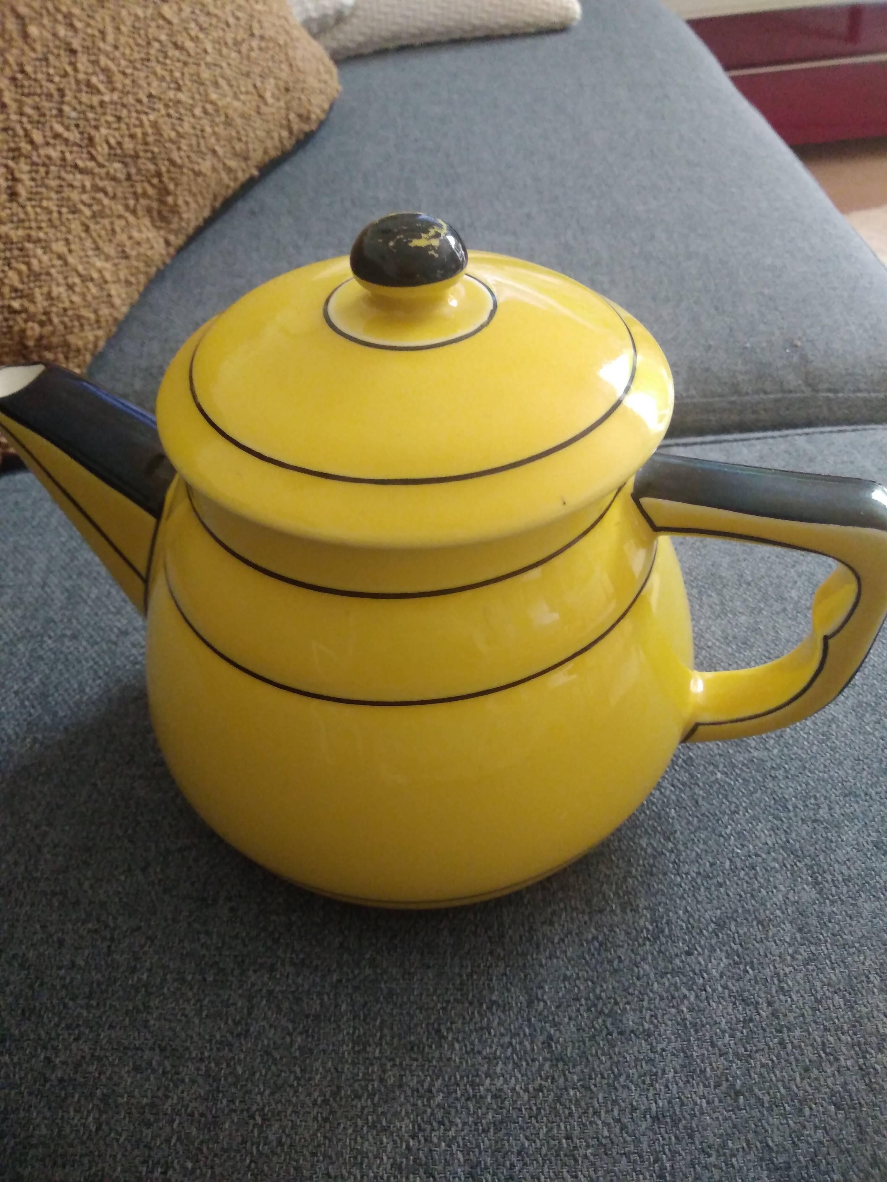 Yellow black teapot, art deco style, vintage