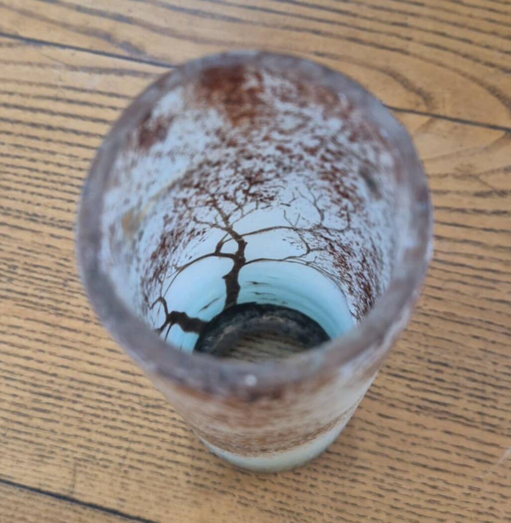 Frosted glass vase, painted Art Deco, signed.