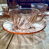 Set of 6 cups and vintage saucer in rosaline from Arcoroc