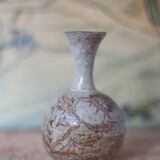 Glazed terracotta vase, small vase, ball vase with long neck, vase with floral motifs, thistles