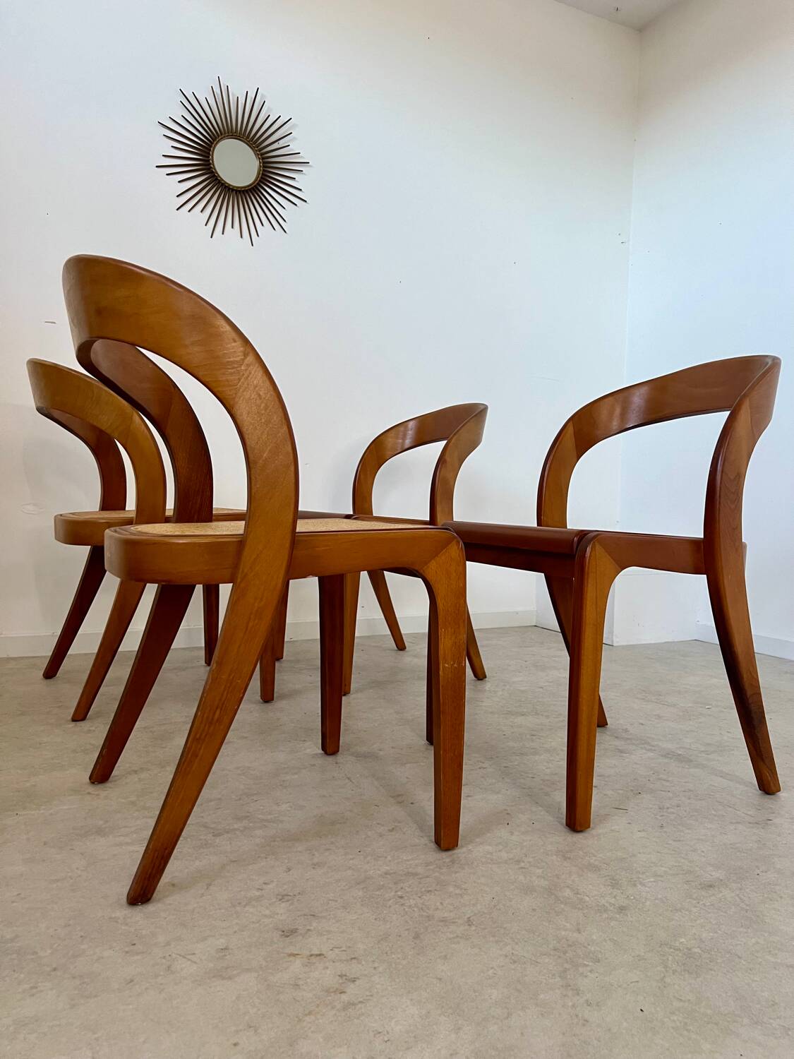 Set of 4 bentwood chairs Baumann design gondola cannage model 60s vintage