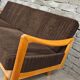 1960s light wood and brown ribbed fabric convertible daybed canapé