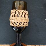 Aperitif service amber glass and vintage rattan