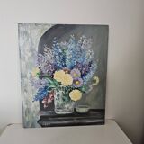 Oil on panel painting - still life flowers lilacs dahlias signed d alrer