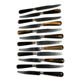 Set of 12 antique table knives from 1900 with horn handles and forged steel blades, Paris, 24.5 cm long.
