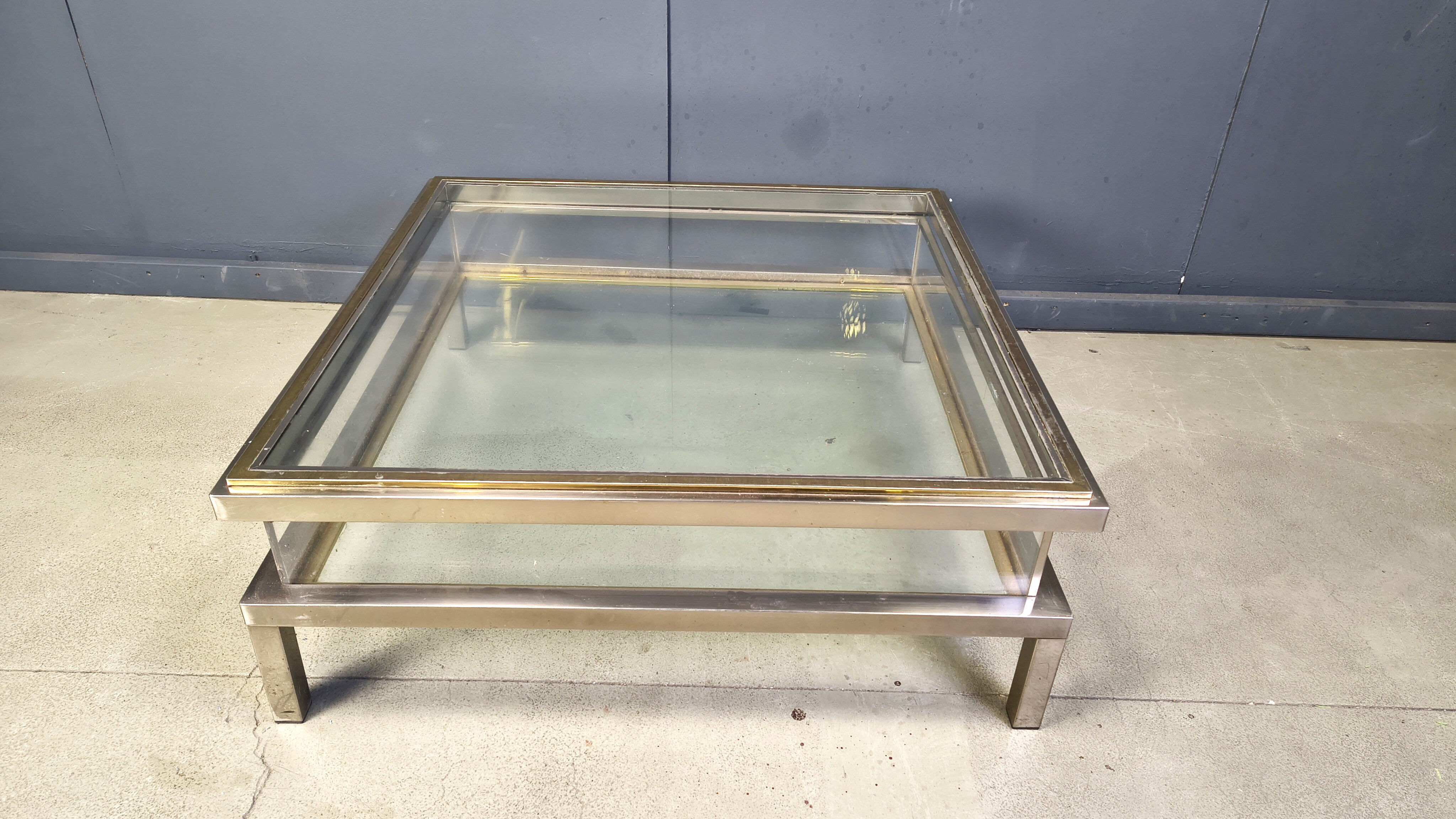 Table basse vintage à plateau coulissant, années 1970