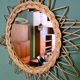 French rattan mirror, 1960s, vintage