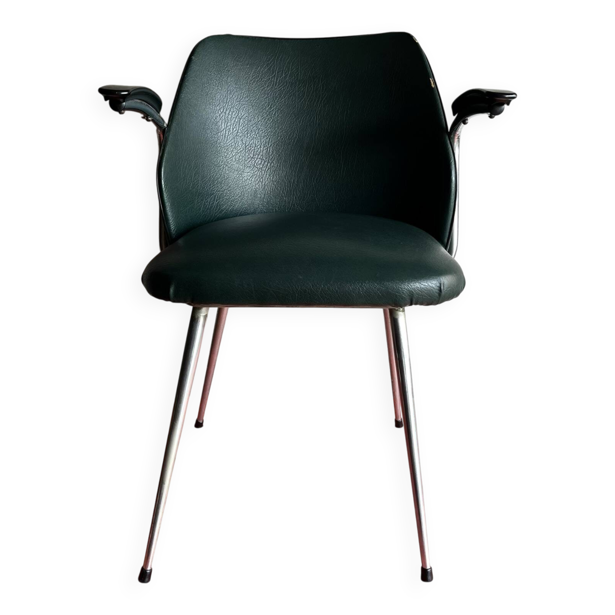 Vintage green faux leather and chrome armchair