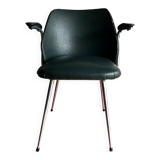 Vintage green faux leather and chrome armchair