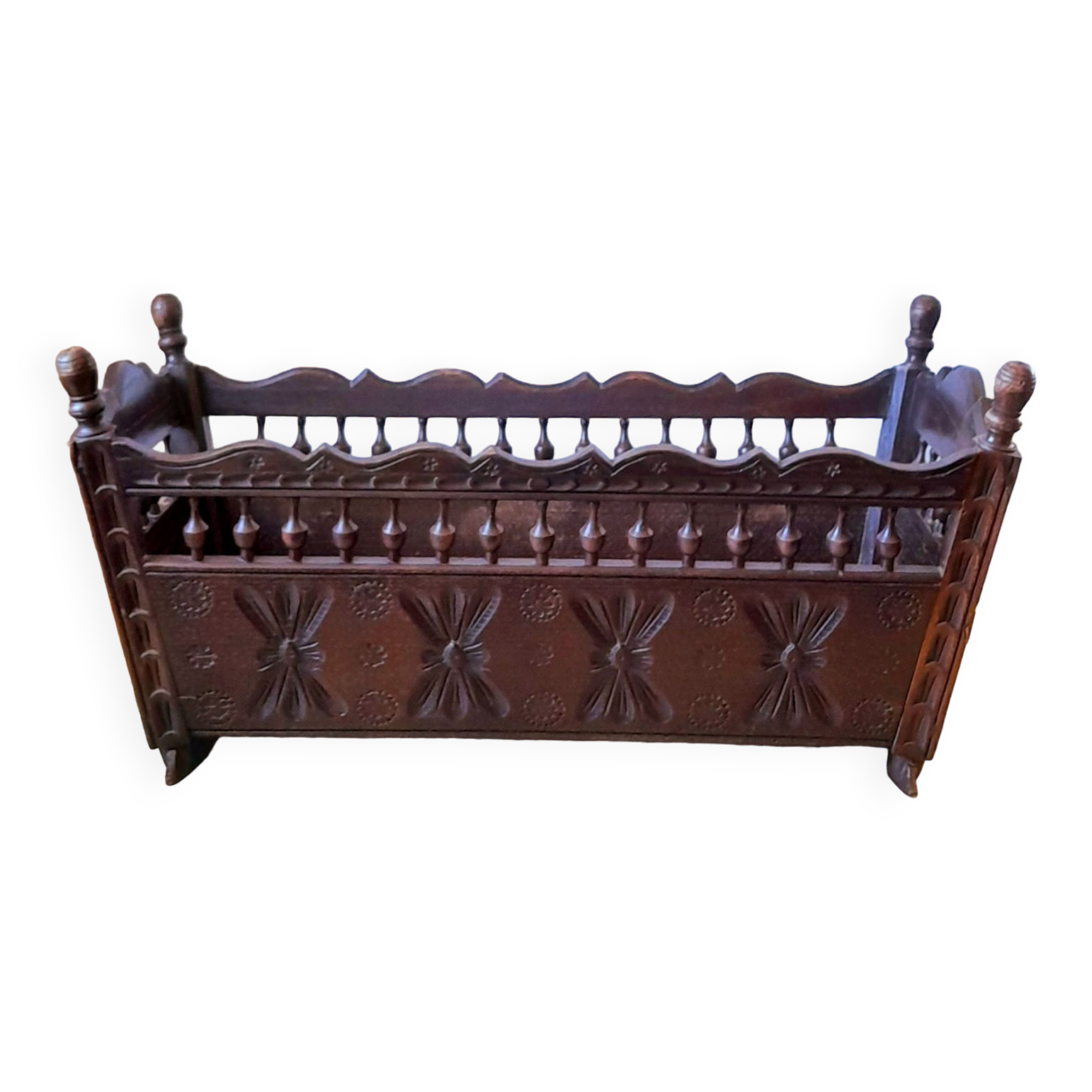 Carved wooden dolls cradle 1900