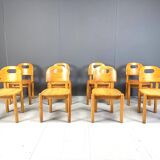 Vintage pine wood dining chairs - 1980s - set of 8