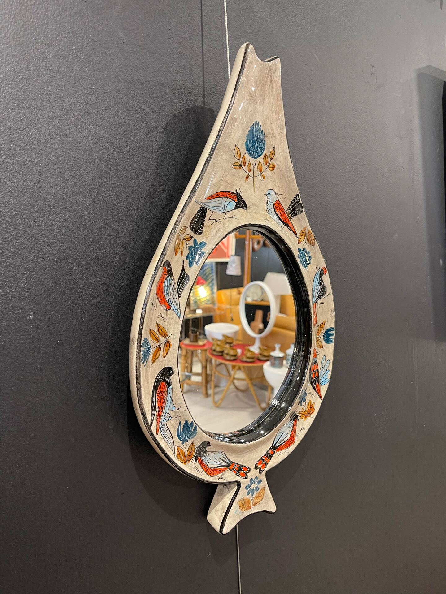 Ceramic mirror by Jean de Lespinasse 1960