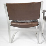 Swedish Mid Century Leather And Aluminum Armchairs By Karl Erik Ekselius For Joc Vetlanda, Set Of 4