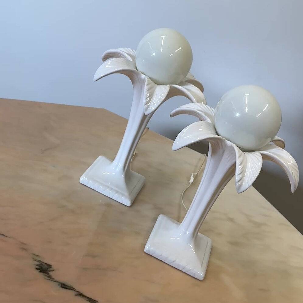 Pair of white ceramic palm tree lamps by Michael Andersen, 1970s