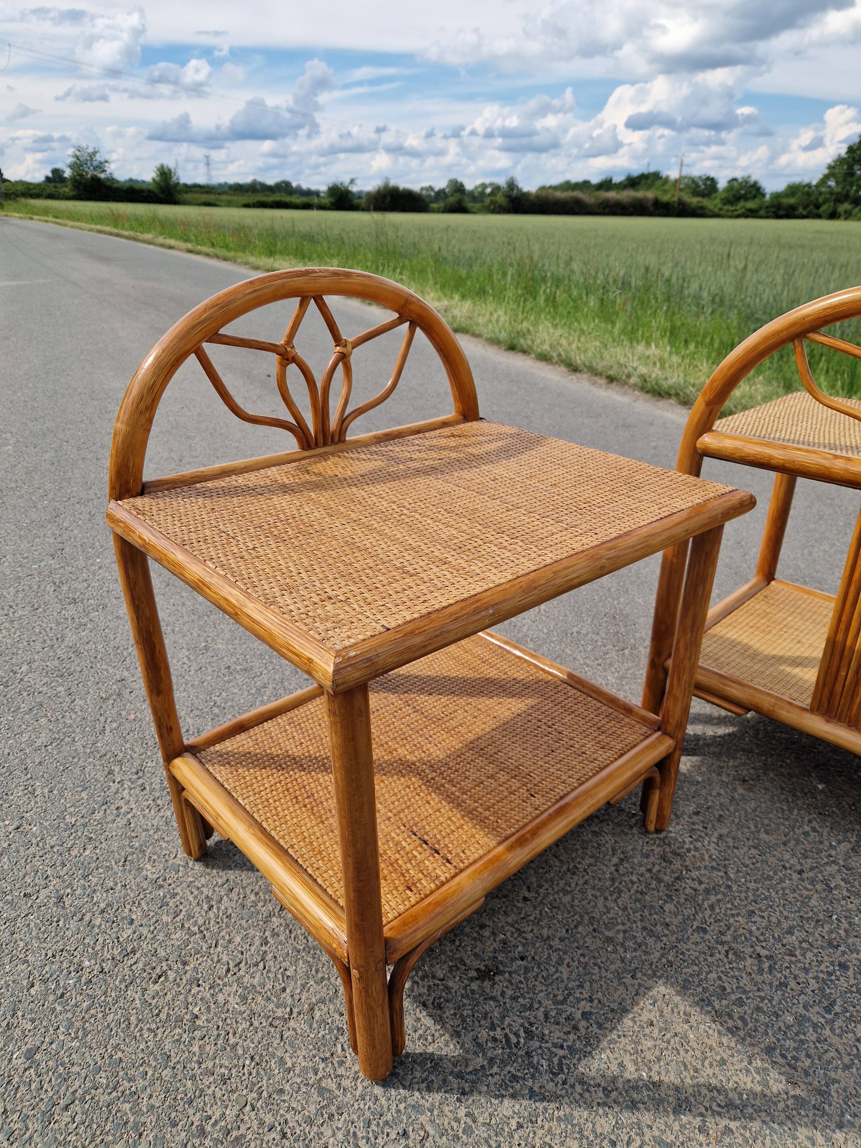 Pair of bedside tables in wood and woven straw - around 1960.