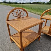 Pair of bedside tables in wood and woven straw - around 1960.