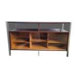 Hi-Fi cabinet in wood, brushed aluminum, smoked glass - 1970s