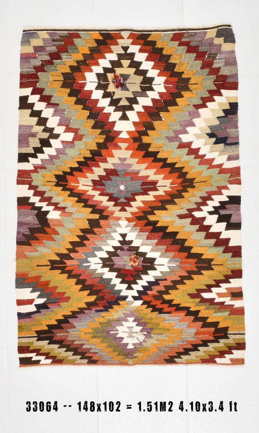 Multicolor Geometric Handmade Kilim Rug, 102x148Cm