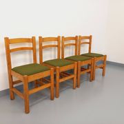 Set of 4 vintage chairs in pine and khaki green bouclette fabric from the 70s