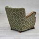 1960s, Danish armchair, green furniture velour, solid oak wood.