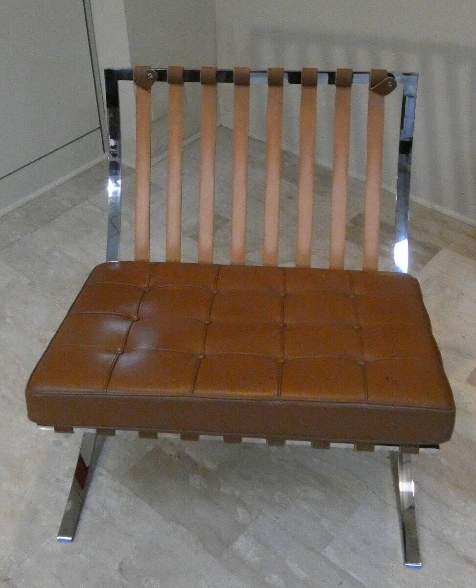 Sedia in acciaio e pelle nello stile di Knoll, anni '80
