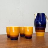 Mid-century hand-painted German décor, ceramic jug 507 with cups from Stützel & Sachs Aalen Keramik, 1960s, set of 5.