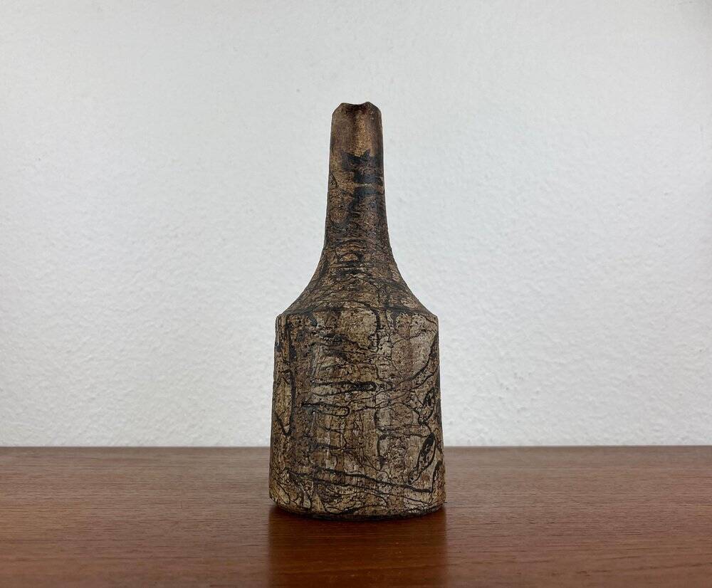 Brutalist vintage studio pottery vase carafe by Gerhard Liebenthron, 1970s.