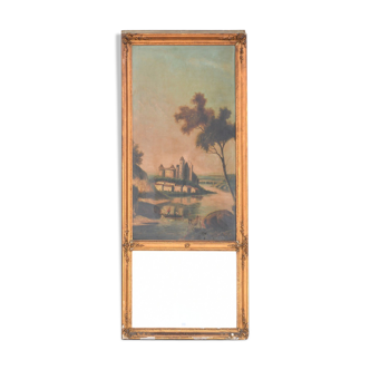 Trumeau ornée d'une huile sur toile 156 x 66 cm