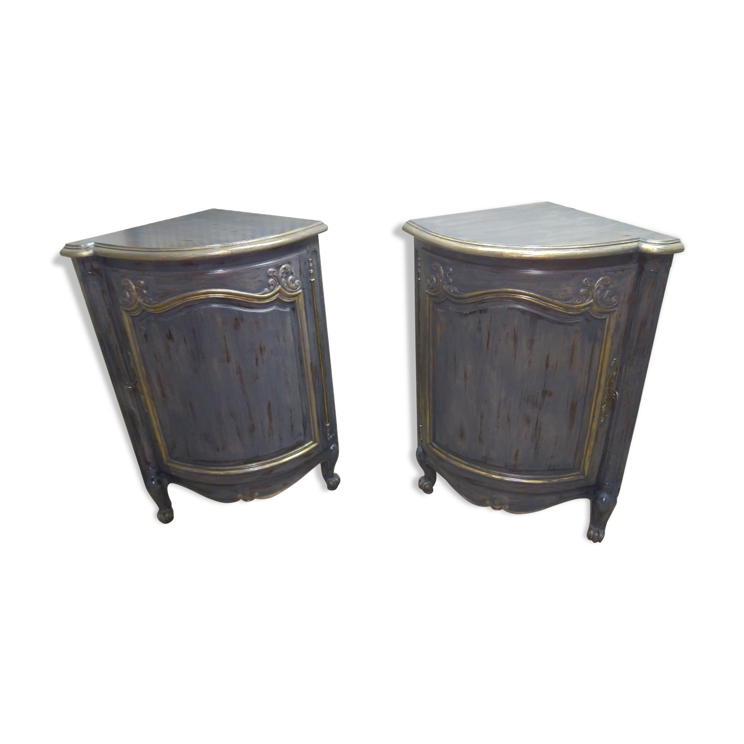 Pair of solid walnut notches painted and patinated around 1950