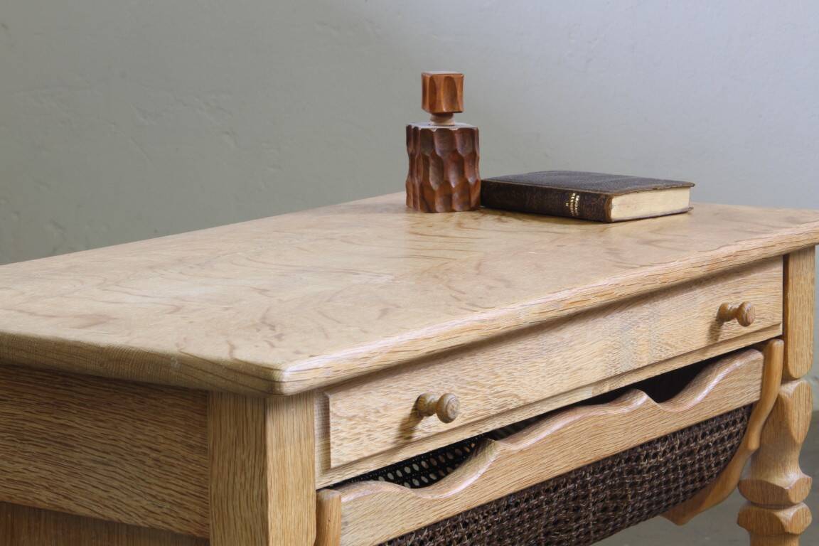 Vintage 1960s Danish oak coffee table, brutalist mid-century, style of Kjærnulf