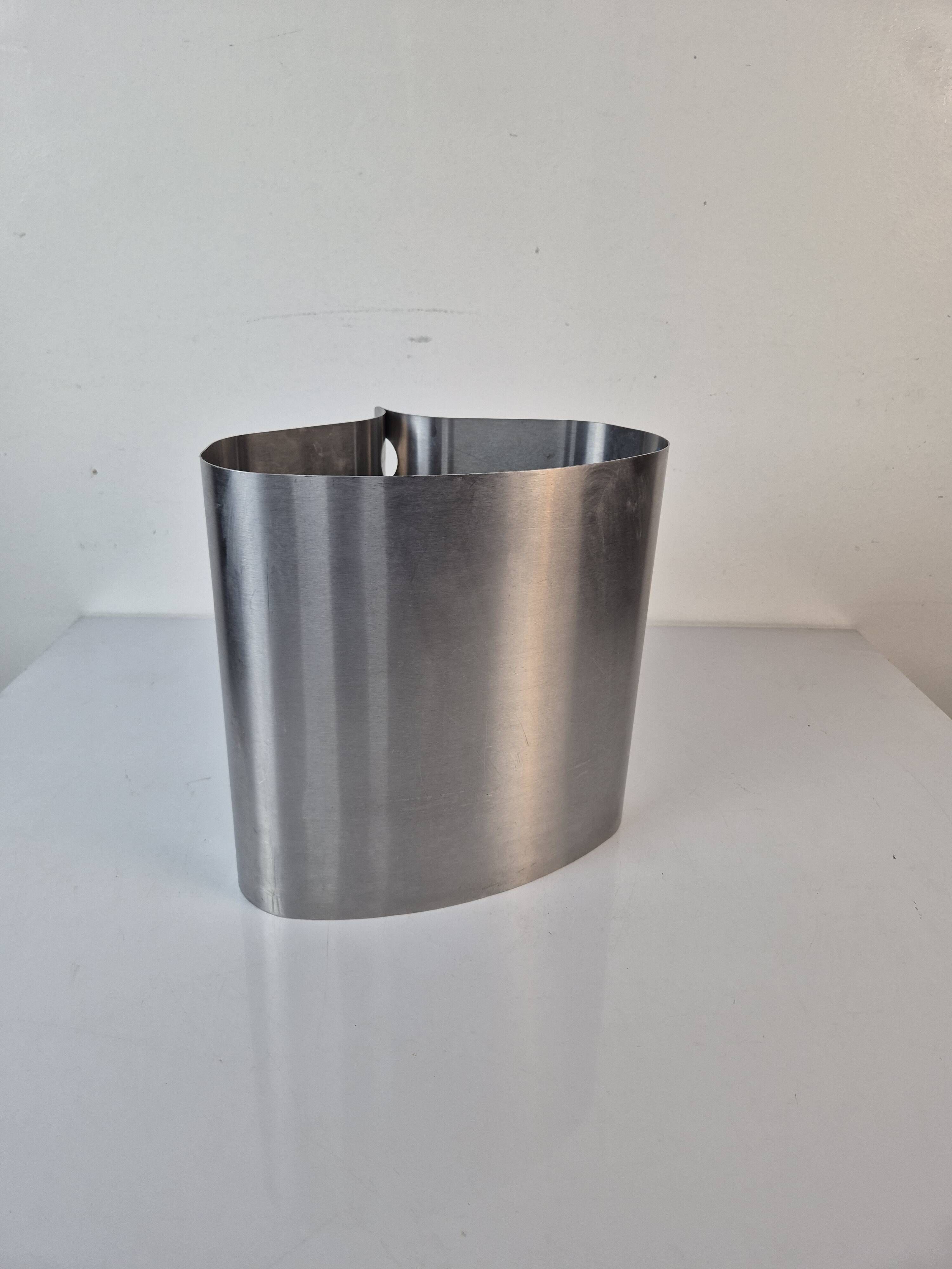 Stainless steel wastebasket by Xavier Féal for Inox Industrie.