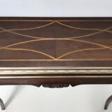Vintage Rectangular Solid Walnut Console Table with Engraved Mirror Motif, Italy