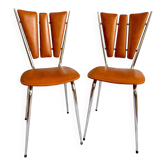 Pair of Tub Ménager vintage 70s petal chairs in brown leatherette and chrome