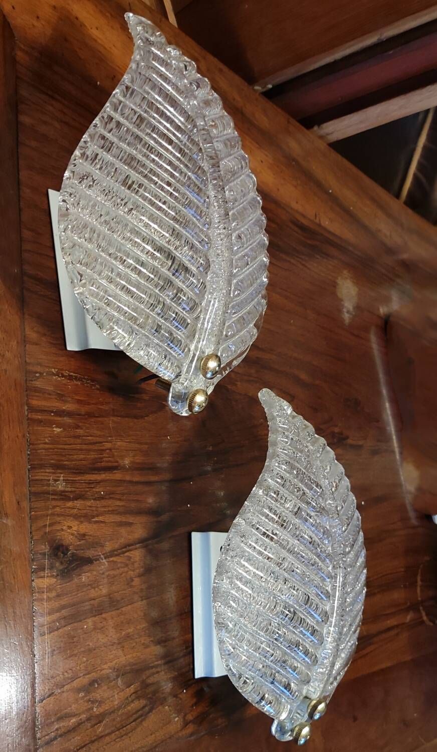 Pair of vintage Barovier and Toso Murano glass leaf wall lights