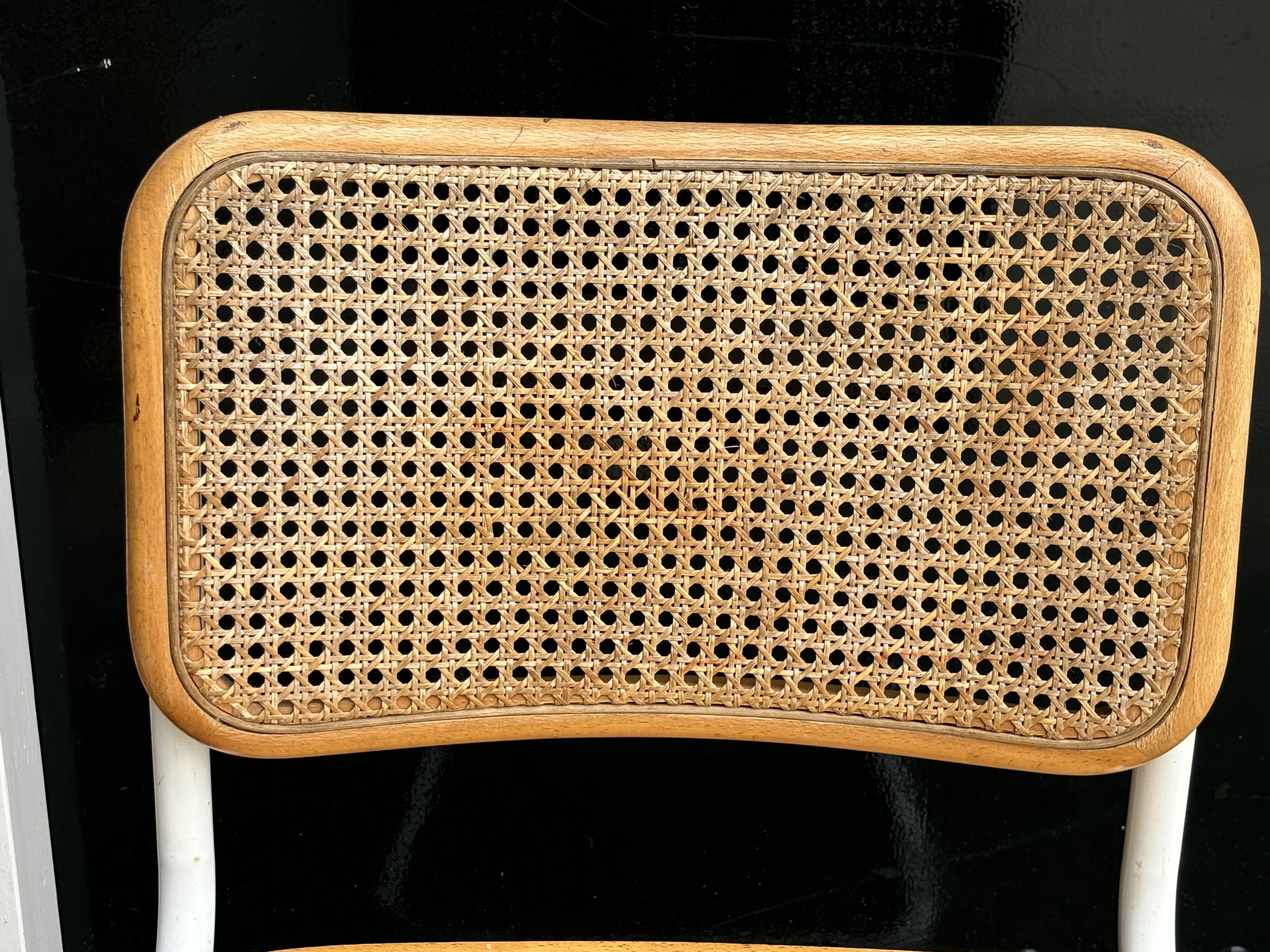 Cesca chair b32 model in white and wood by Marcel Breuer