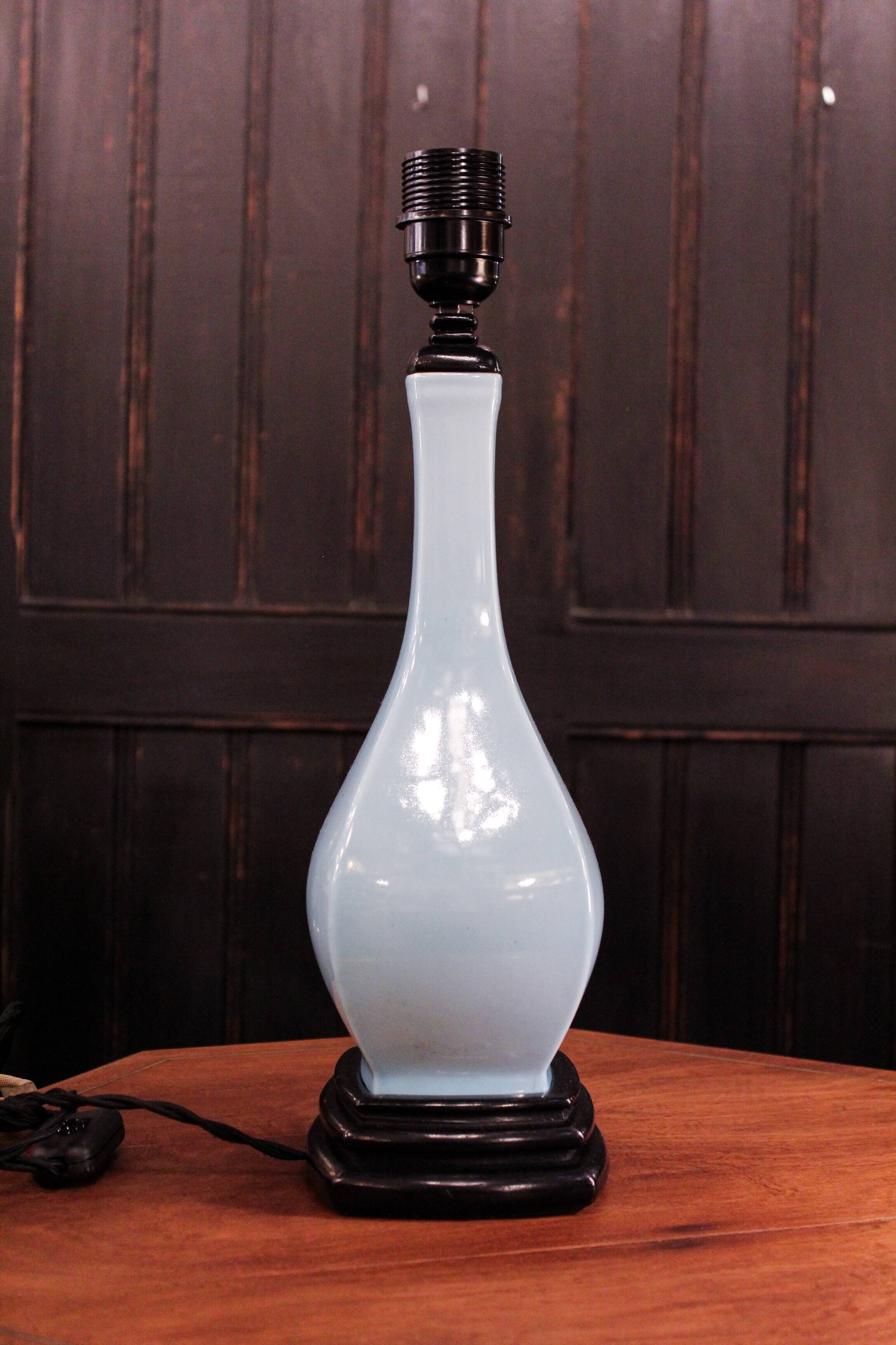 Light blue glazed ceramic lamp, Manises